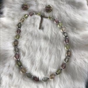 Beaded Earrings & necklace pastel costume jewelry